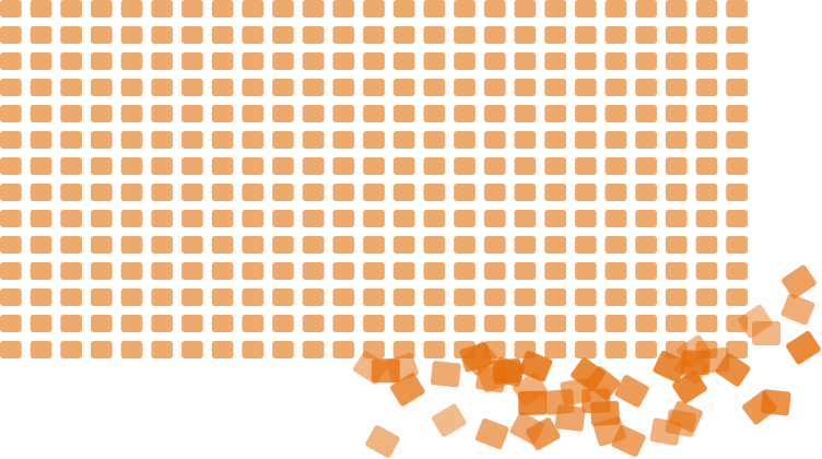 A grid of orange cells, one per email, with loose cells spilling off its lower edge.