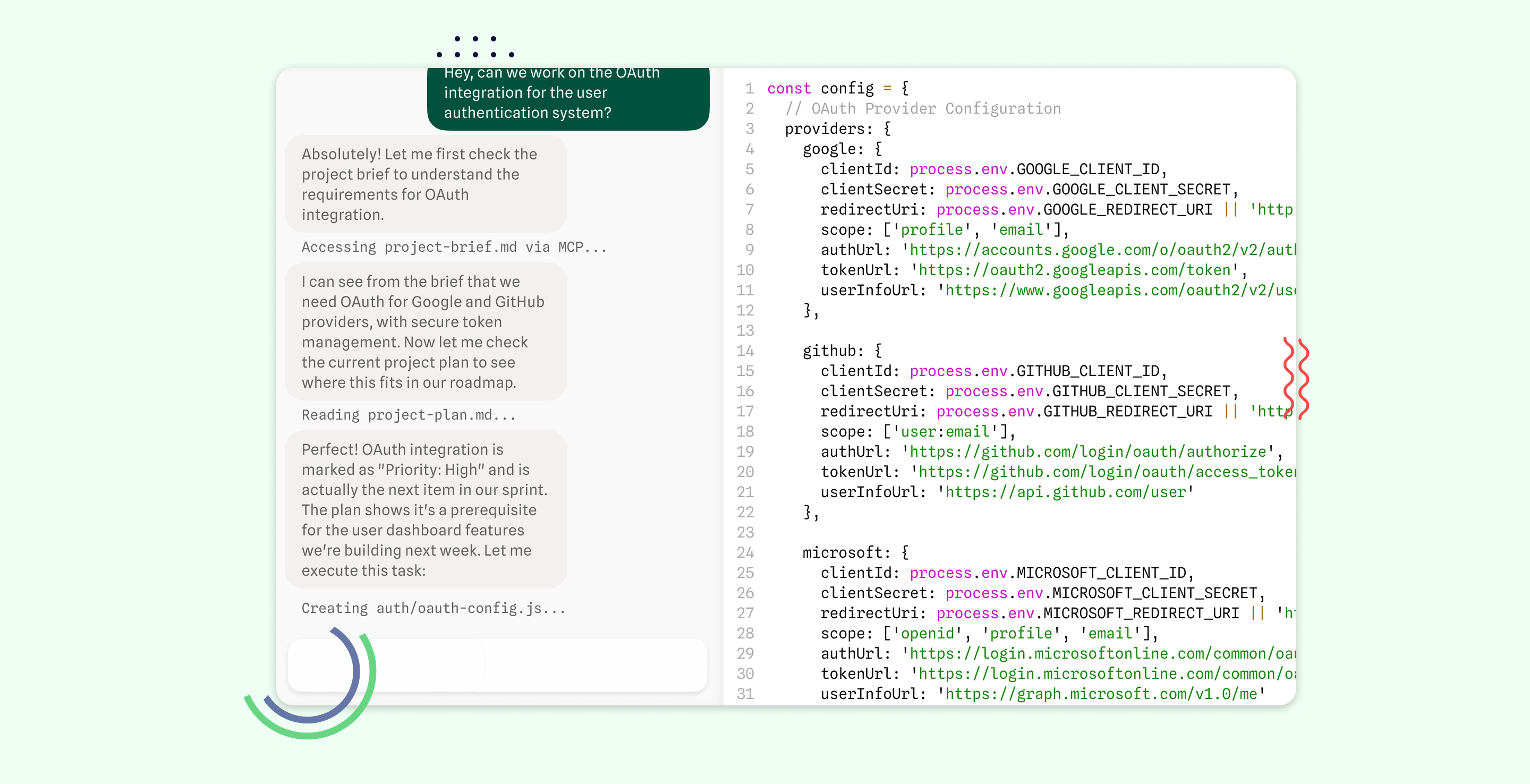 Brief interface showing business context integration with coding workflow