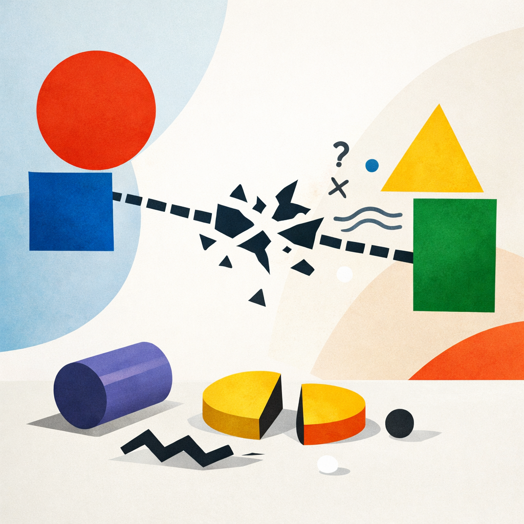 Abstract chain links breaking and reconnecting, representing AI agent handoffs.