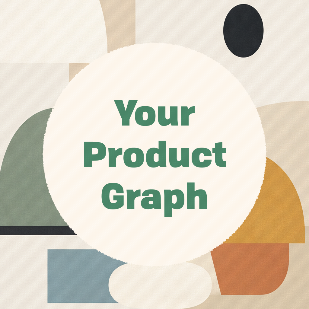 Abstract geometric design in muted earth tones with the text 'Your Product Graph' centered in a white circle